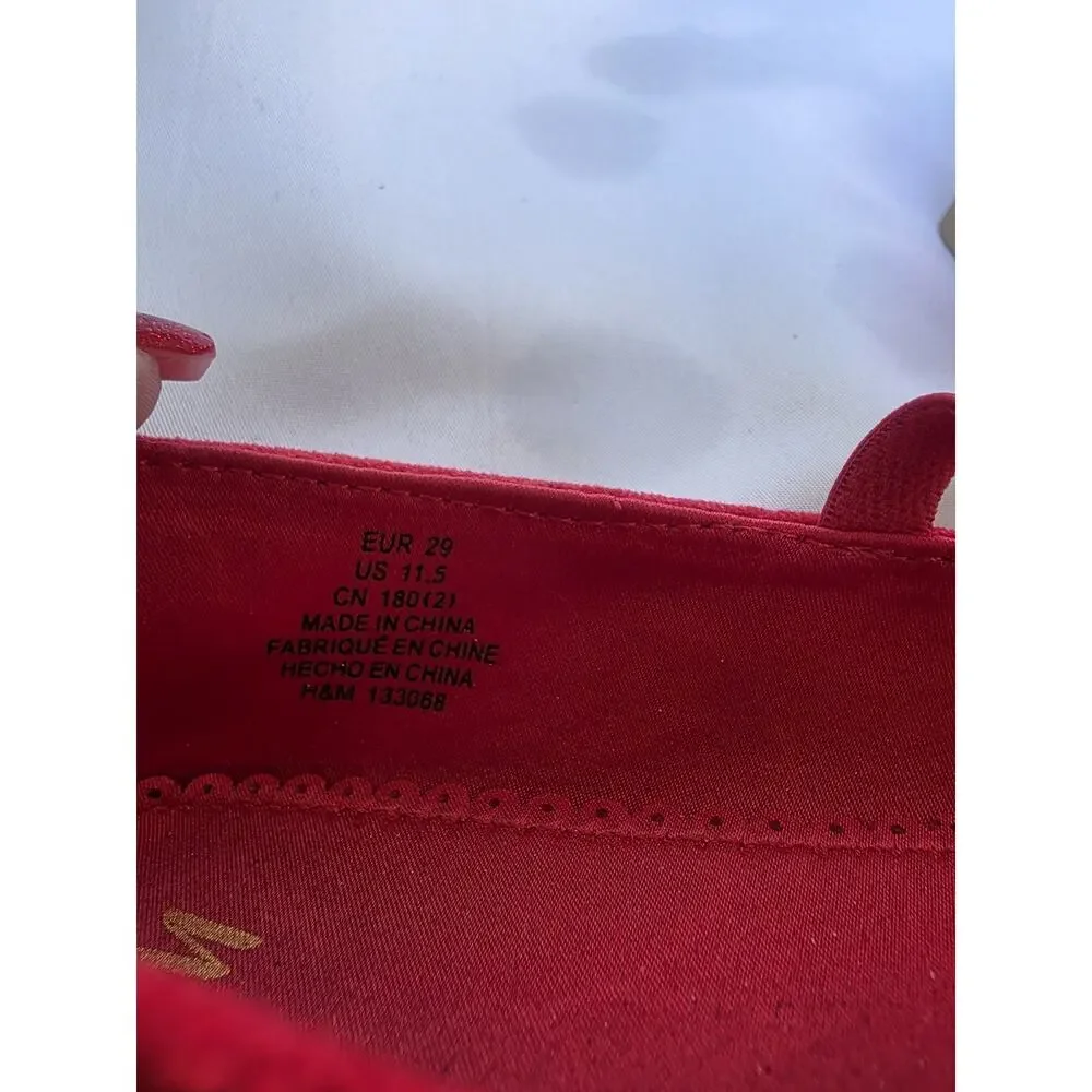 H&M Girls Red Ballet Flats Bow Strap Round Toe US 11.5 EU 29